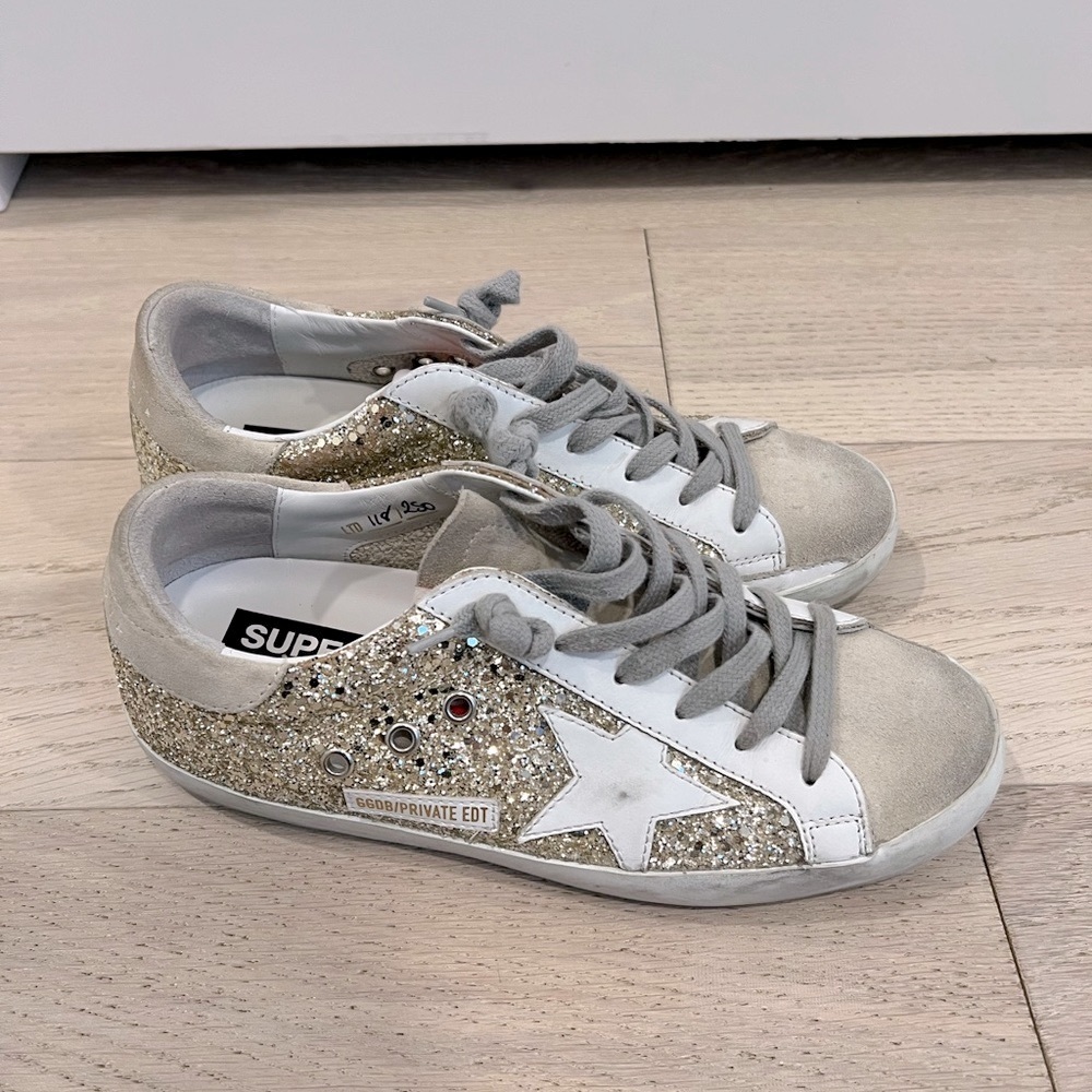 Gold glitter golden goose sneakers